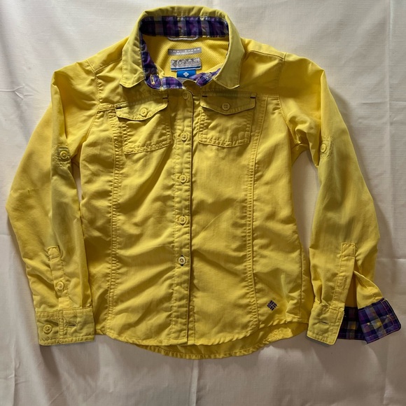 Columbia Yellow Kids Button Down Shirt with Purple Accents - Picture 1 of 14